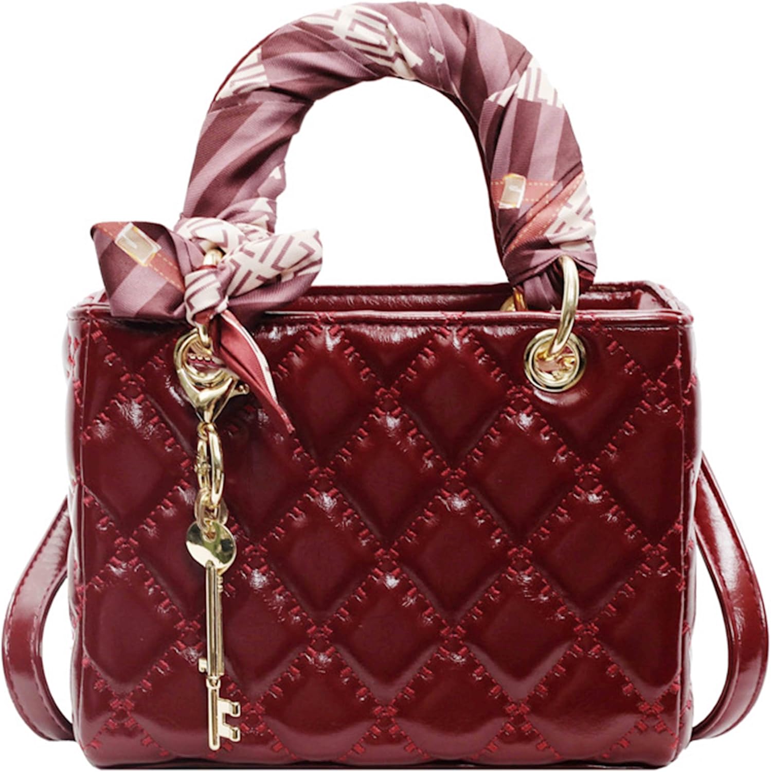 Quilted Square Box Bag for Women, Vegan Leather Vanity Purse,Top Handle Crossbody Handbag with Shoulder Strap