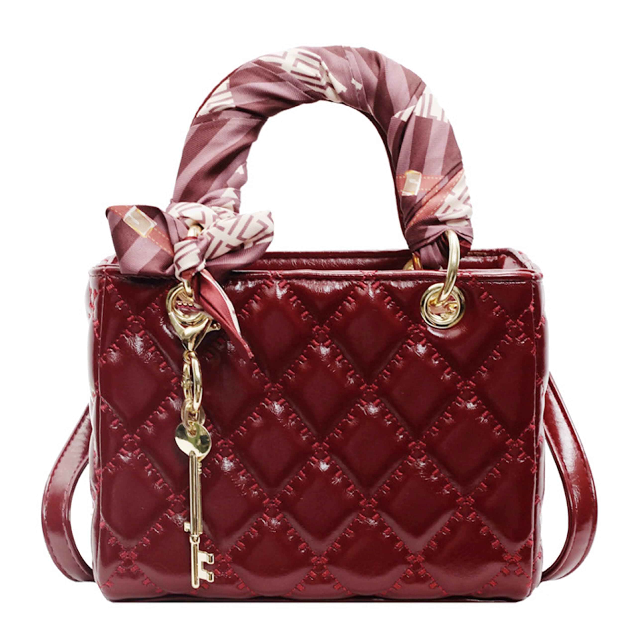 Ansseng Quilted Square Box Bag for Women, Vegan Leather Vanity Purse | Vintage Quilted Design, Top Handle&Crossbody Wear