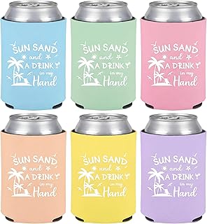 CHENGU 6 Pcs 2026 Girls Trip Gifts Can Cooler Beach Girls Trip Favors Girl Weekend Gifts Summer Sleeves for Cold Drinks Beer Insulated Can Sleeve for Beach Travel Party(Sun Sand,Pastel)