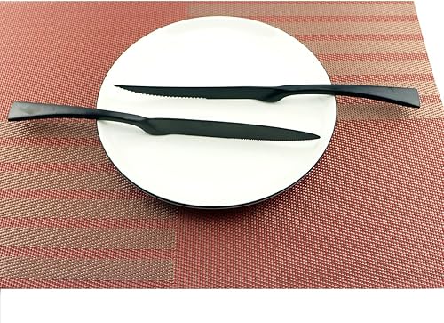 Miniatura 6 de Juego de cubiertos de 24 piezas, extra gruesos y resistentes, juegos de cubiertos de acero inoxidable 1810, acabado negro mate alto para 4, uso para