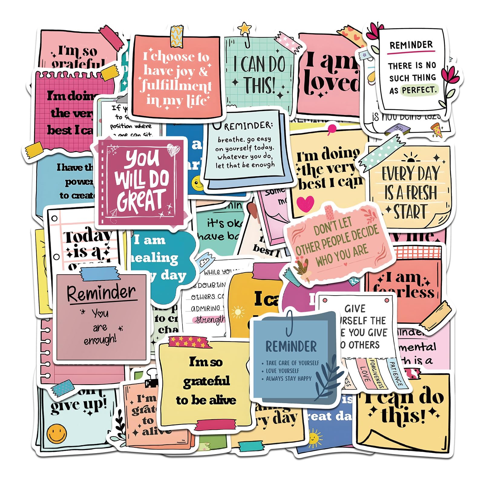 Reminders Motivational Stickers, Inspirational Laptop Stickers, Positive Waterproof Journal Sticker, Affirmation Sticker for Scrapbook Journal Scrapbook (Colorful-50)