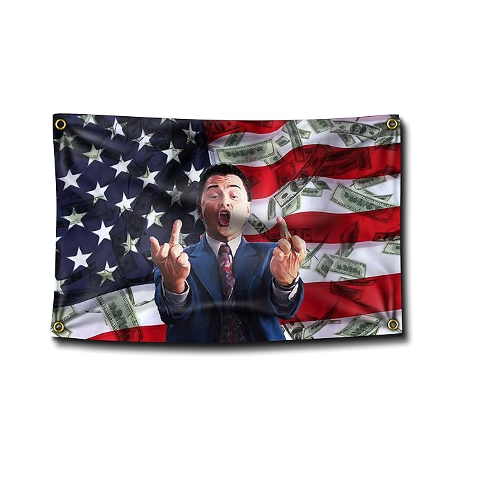 Buy Banger Wolf of Wall Street Middle Finger Flag Banner College Dorm Frat Online at