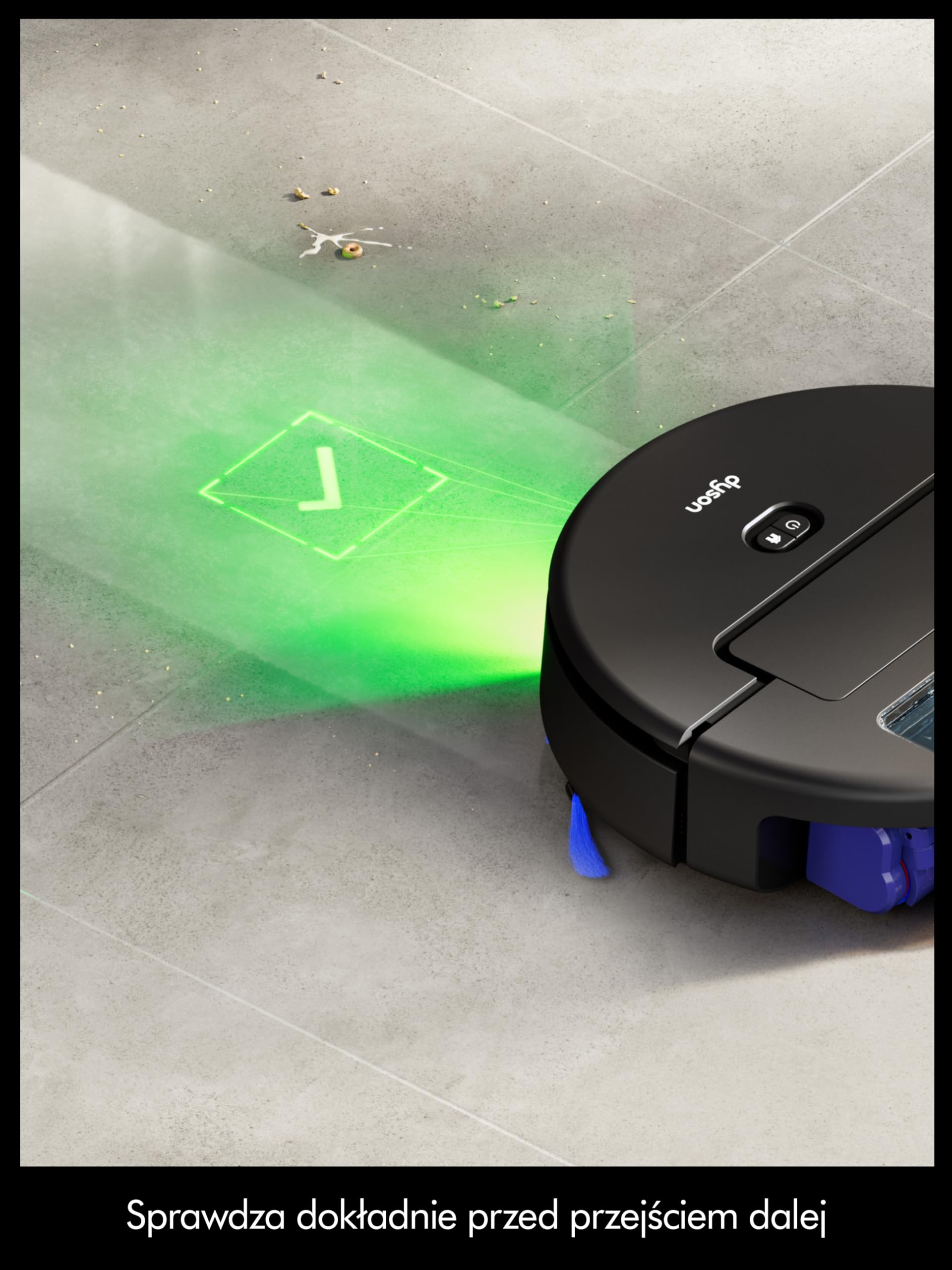Robot odkurzający Dyson Spot+Scrub™ AI do pracy na mokro i sucho, wałek samoczyszczący, 4× większa siła ssania na dywanach, automatyczne opróżnianie, usuwanie plam za pomocą AI (Czarny/Niebieski)