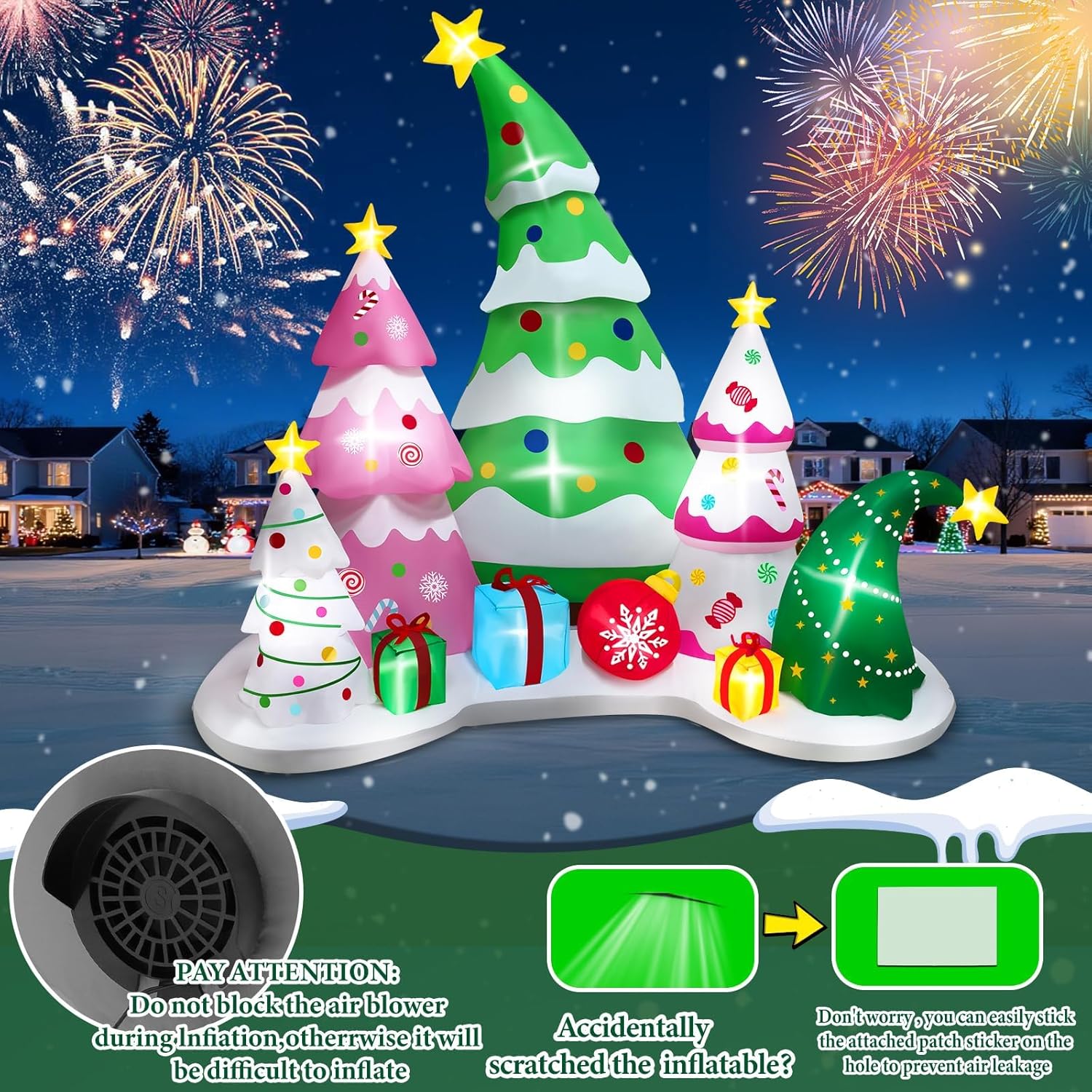 183cm 182cm 243cm SEASONBLOW 7FT クリスマスの膨らませるサンタクロースは、芝生の庭のクリスマスイベントにぴったりです。  GOOSH マネジメント アニメーション クリスマスインフレータブルデコレーション 9.5フィート クリスマスツリーセット LEDライト付き 空気注入式 クリスマスツリー 空気注入式 Xmas Blow up 屋外装