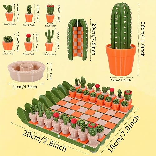 Miniatura 3 de Juego de ajedrez de cactus para adultos y niños, 32 piezas únicas de cactus impresas en 3D con alfombrilla enrollable y caja de almacenamiento para