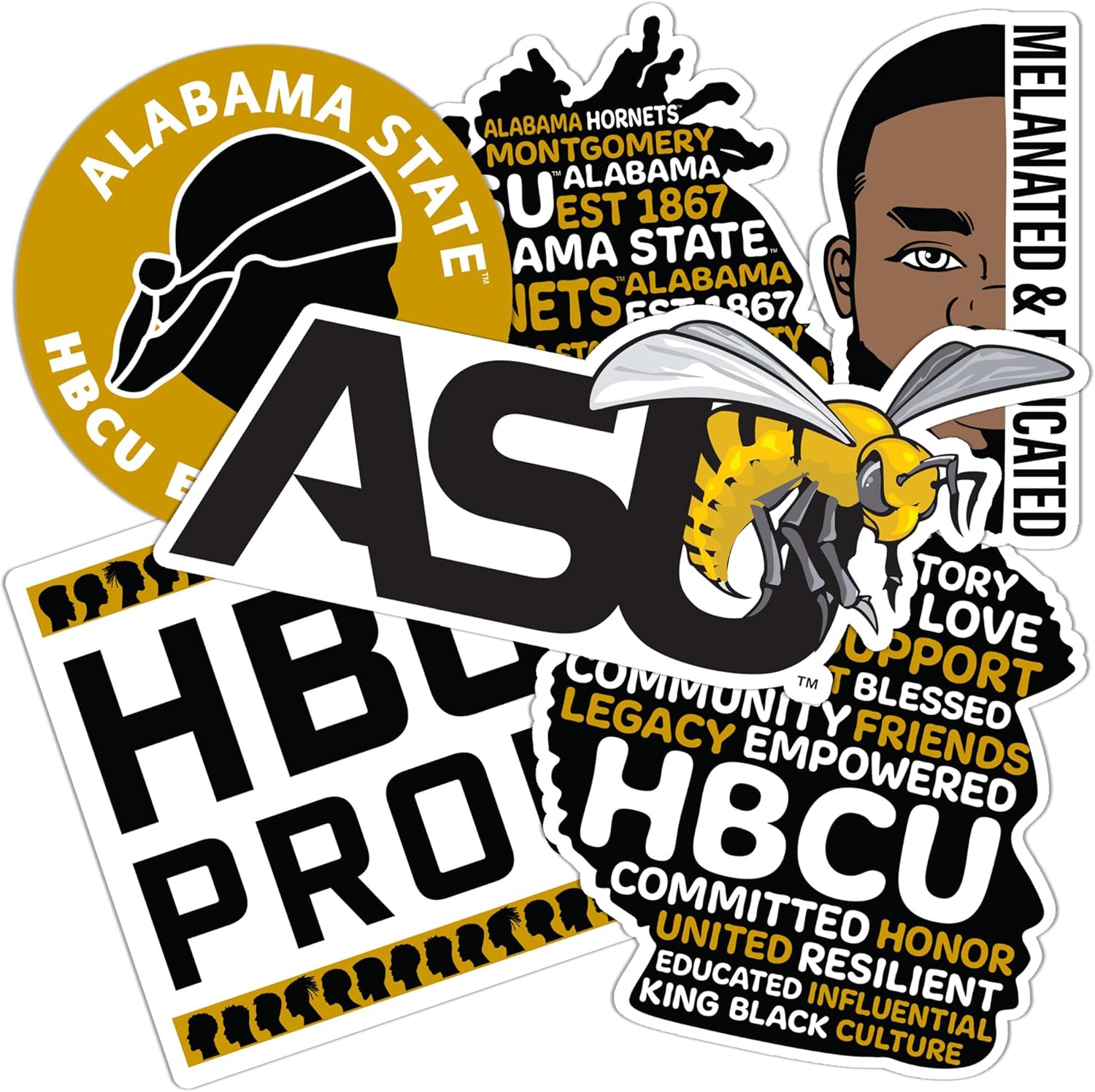 Desert Cactus Alabama State University Sticker Hornets ASU Sticker Vinyl Decals Laptop Water Bottle Car Scrapbook (T2 HBCU-D)