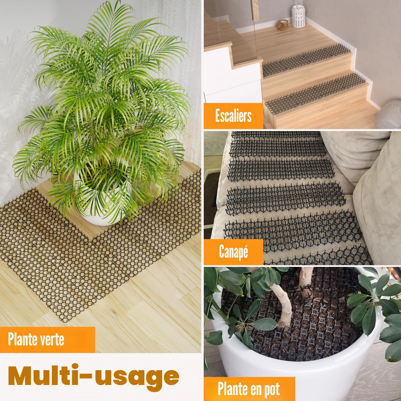 Lot de 24 Tapis Anti-Chats avec Pics en Plastique et 10 Attaches
