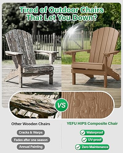 Miniatura 5 de YEFU Silla Adirondack resistente a la intemperie de plástico con textura que imita la madera, de poliestireno de alto impacto, para adultos y