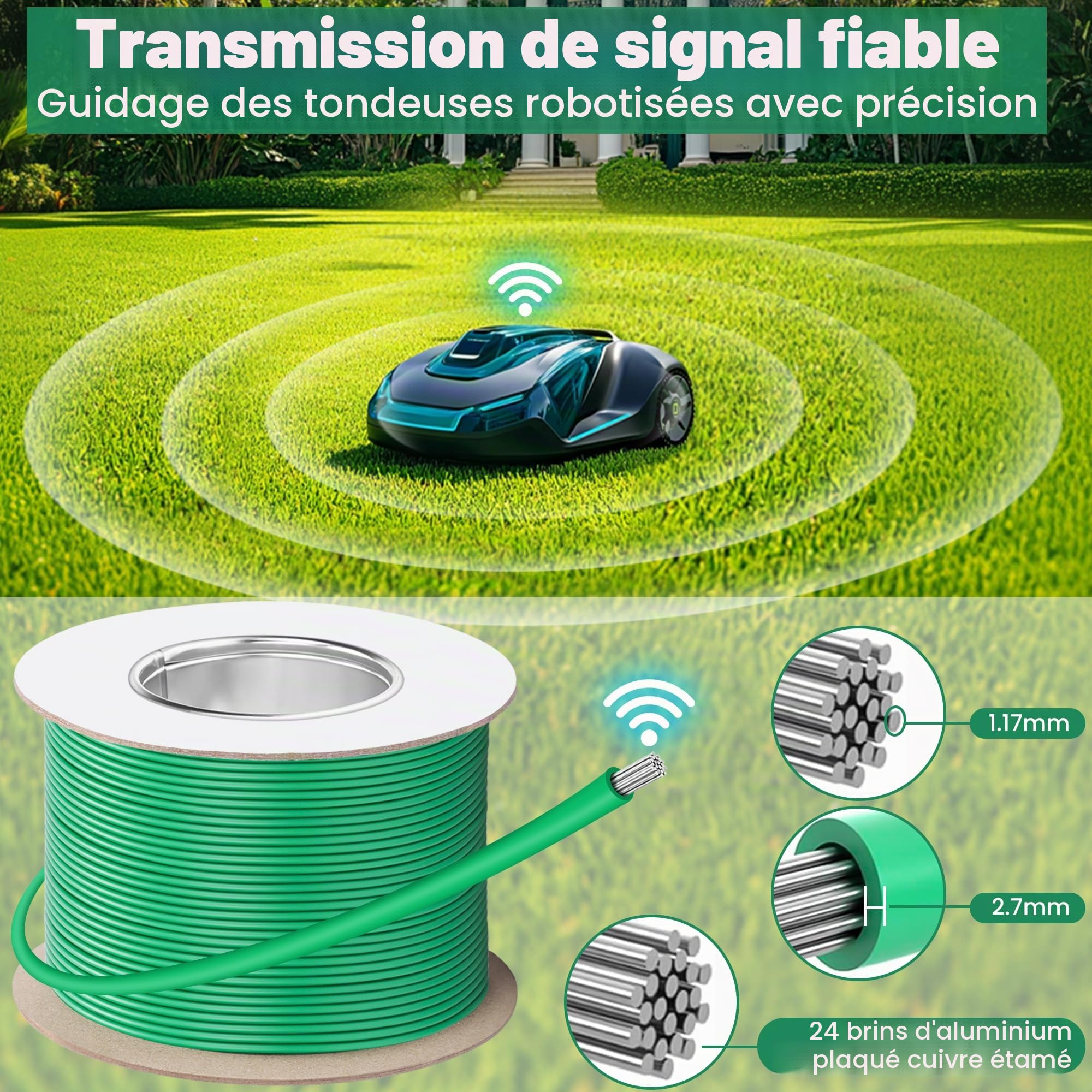 COZCLAM 125m Câble de délimitation +50 Piquets +10 Connecteurs de Câble +10 Bornes De Connexion pour Tondeuses Robot, Kit d'accessoires Câble de Recherche Universel, Compatible avec Gardena/Bosch/Worx