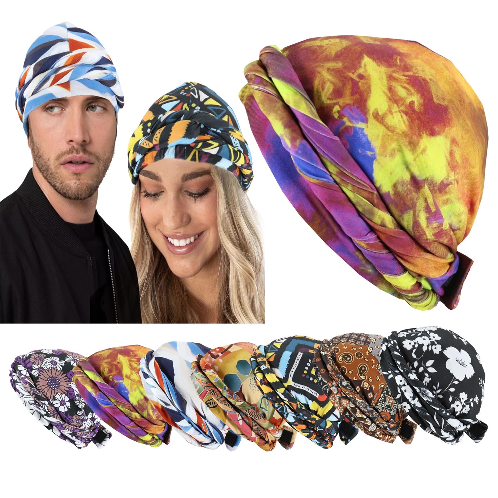 DouuYuhet Halo Turban for Men, Silk Satin Lined Head Wrap, Pre-Tied Tassel Turban for Men & Women, Turban Durag (Yellow-A)