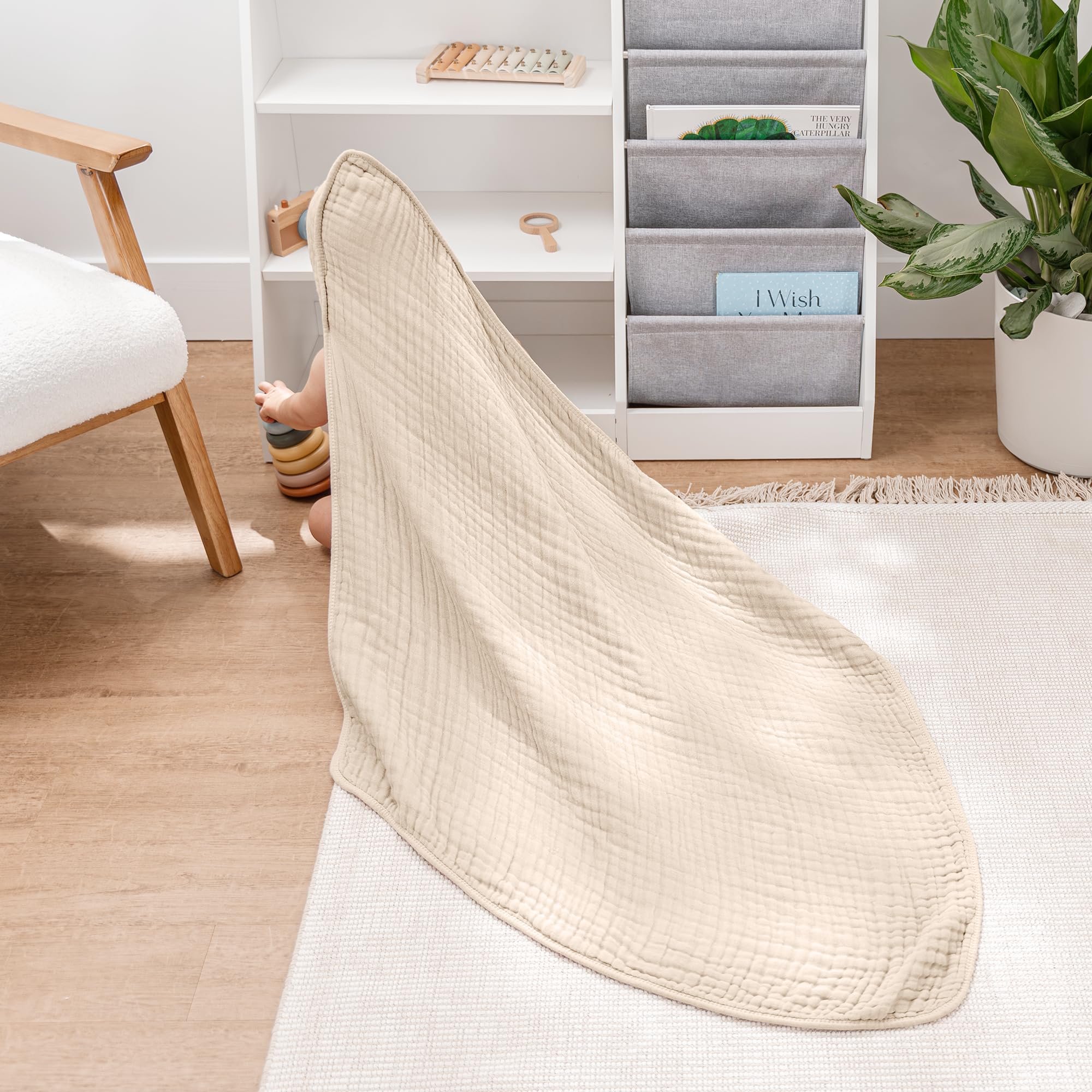 Comfy Cubs Baby Hooded Towel 2-Pack, Large 81cm x 81cm - 6-Layer, Soft, Durable & Absorbent Baby Bath Towel - 100% Muslin Cotton Bathing Products for Babies, Toddlers & Kids - Sand — view 2