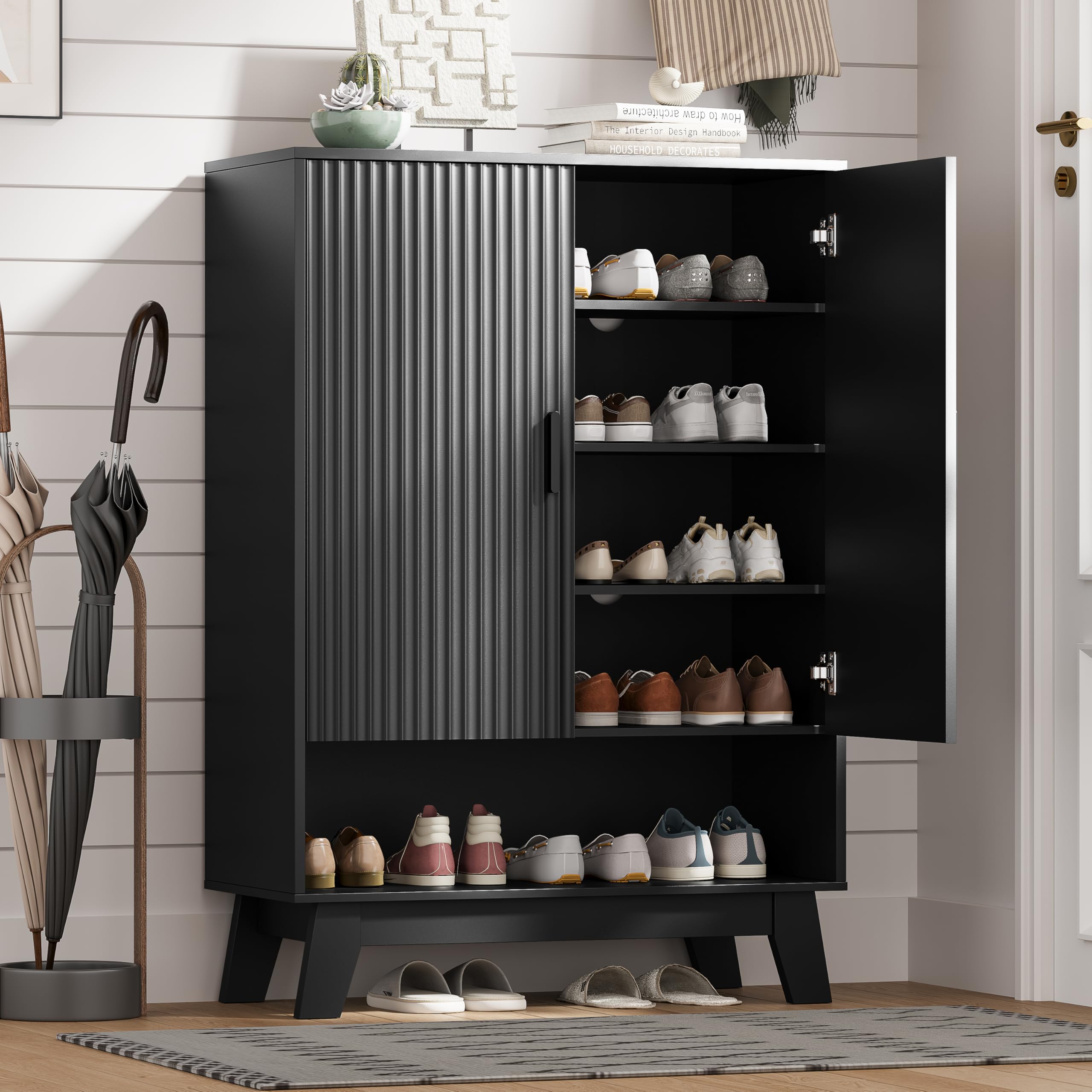 HUANLEGO Shoe Cabinet Storage for Entryway with Doors, Black