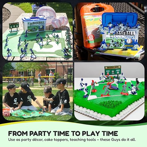 Miniatura 7 de Kaskey Kids Baseball Guys, negro gris vs. azul gris, 29 piezas en cada juego, incluye 2 equipos, accesorios y estuche de almacenamiento de viaje,