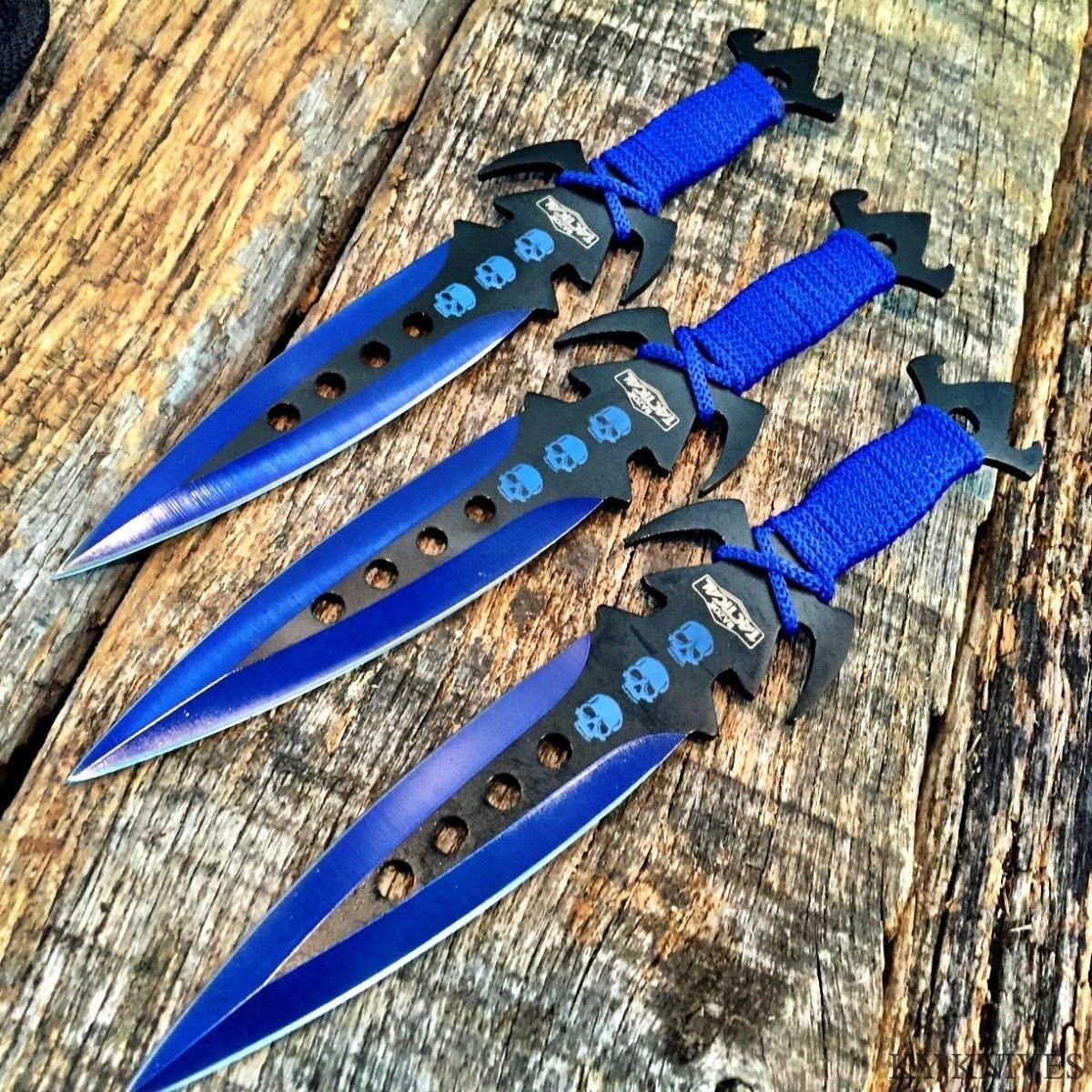 3Pc 7.5" Ninja Tactical Combat Kunai Throwing Knife Set w/Sheath BLUE Hunting