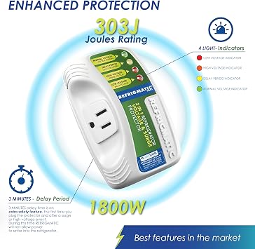 Refrigmatic WS-36300 Electronic Voltage & Surge Protector for Refrigerators Up to 27 cu. ft. Protect Your Refrigerator Against High and Low Voltage, Brownouts and Spikes.