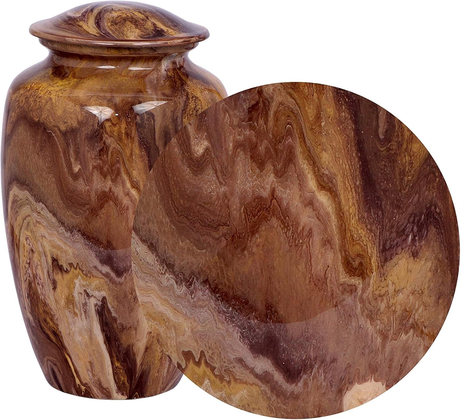 Elegant Aluminum Cremation Urn with Brown Earthy Design and Velvet Bag - Memorial Ashes Keepsake Durable and Lightweight Tribute Funeral Urn for Human or Pet Ashes | Large Capacity 200 Pounds