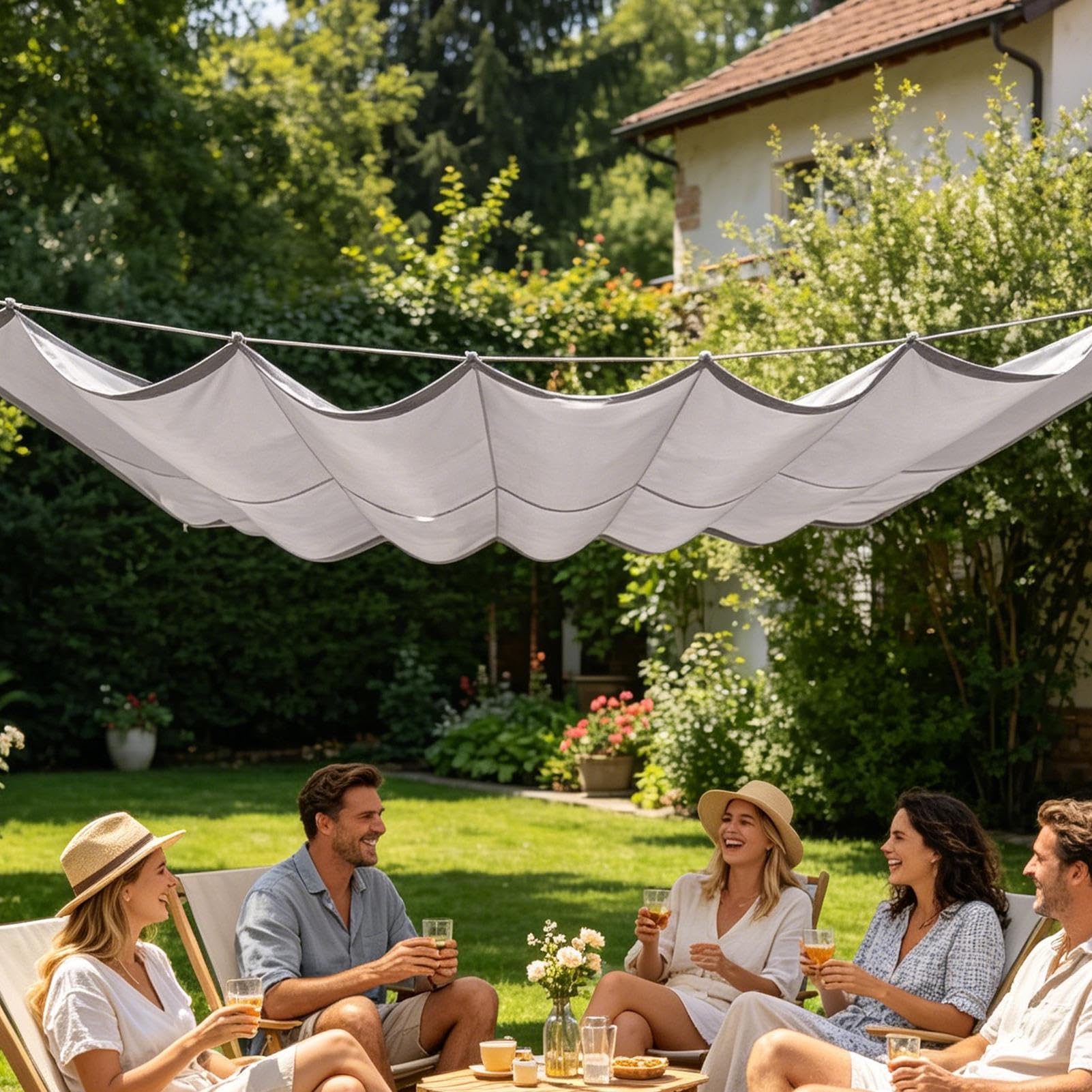 Vela ombreggiante retrattile per terrazzo Copertura impermeabile per prato | Tenda da Sole Regolabile per Proprietari di Casa, Bordo Piscina, Balcone, Posto Auto Coperto, Cortile, Area BBQ, Deck,