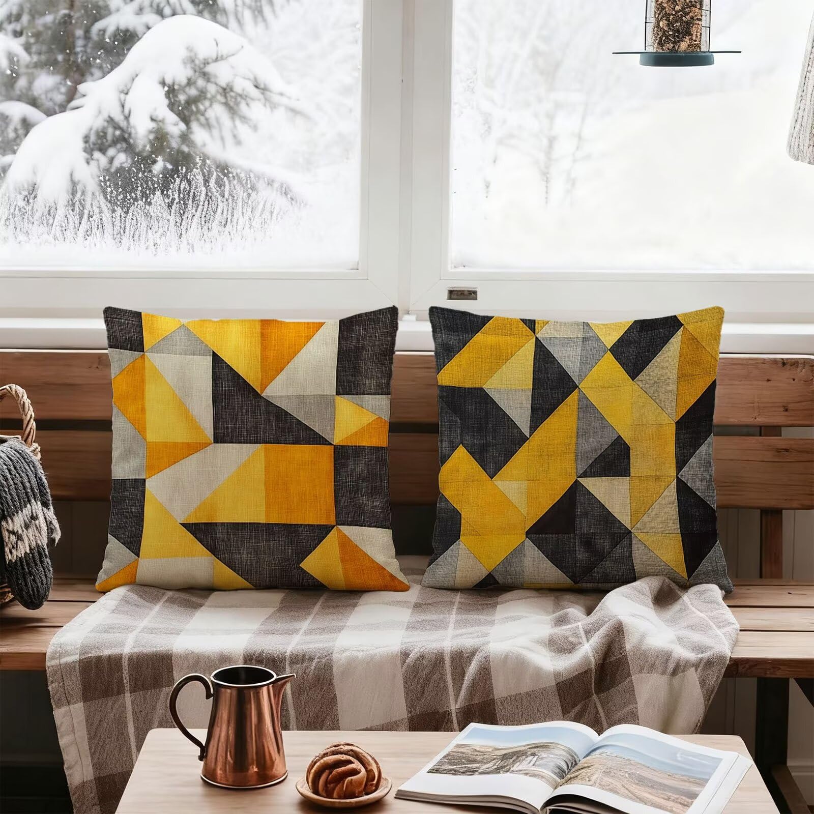 Pomarańczowy Pokrowiec na poduszkę 65 x 65 Geometria Poszewka na poduszkę 65x65 Poduszki Sofa Pościel Poszewki Kwadratowe Poszewki na poduszki Zestaw 4 Ochraniaczy na szyję Poduszka do sypialni E-535