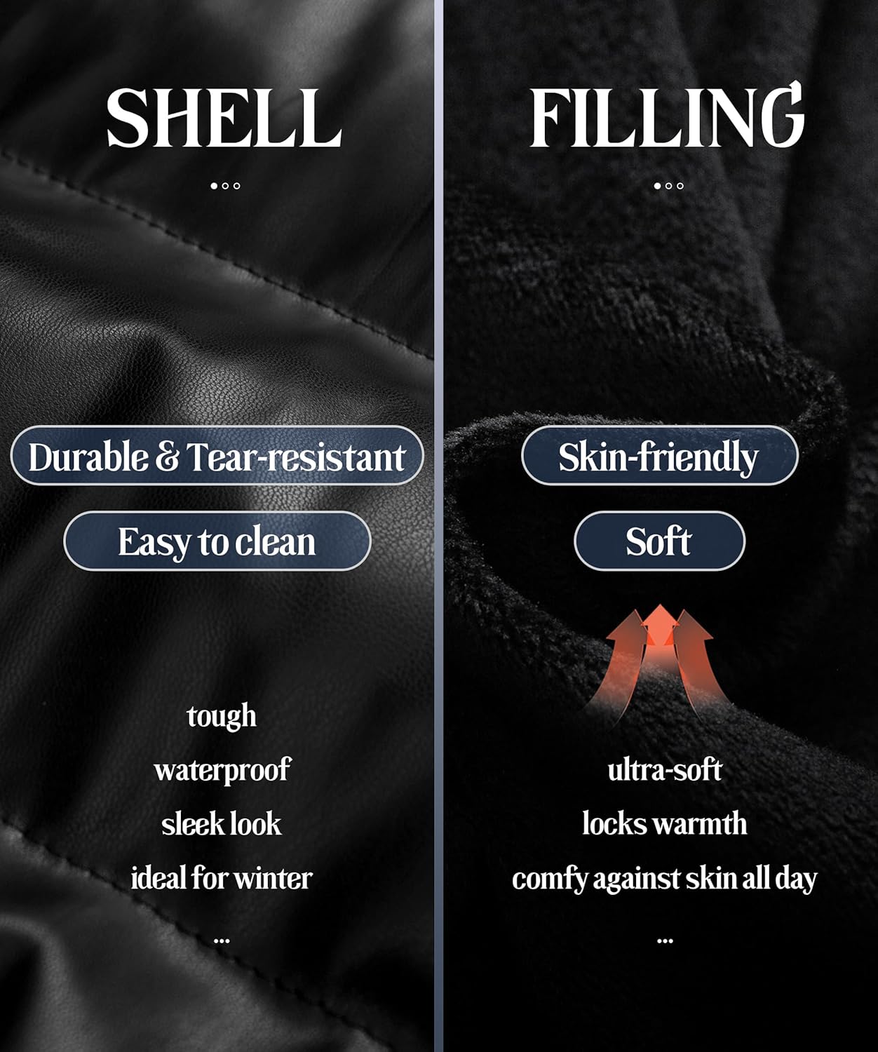 Chrisuno Women's Short Faux-Leather Puffer Jacket Fleece Lined Vegan Leather Winter Coat Waterproof Bubble Jackets - Image 5