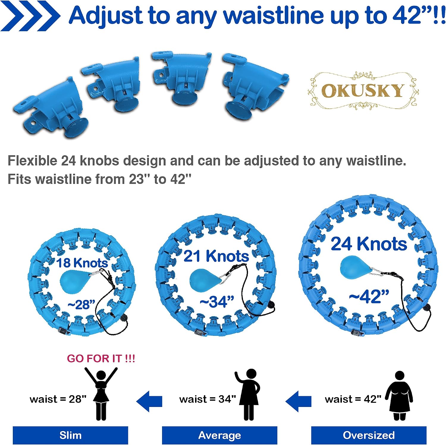 OKUSKY | Smart Hula Weighted Hoops | Smart Hoola Weighted Hoops | Workout Exercise Fitness Equipment | Weight Loss | for Adults and Teens | Hullahoops | Weighed Holahoops | Women |
