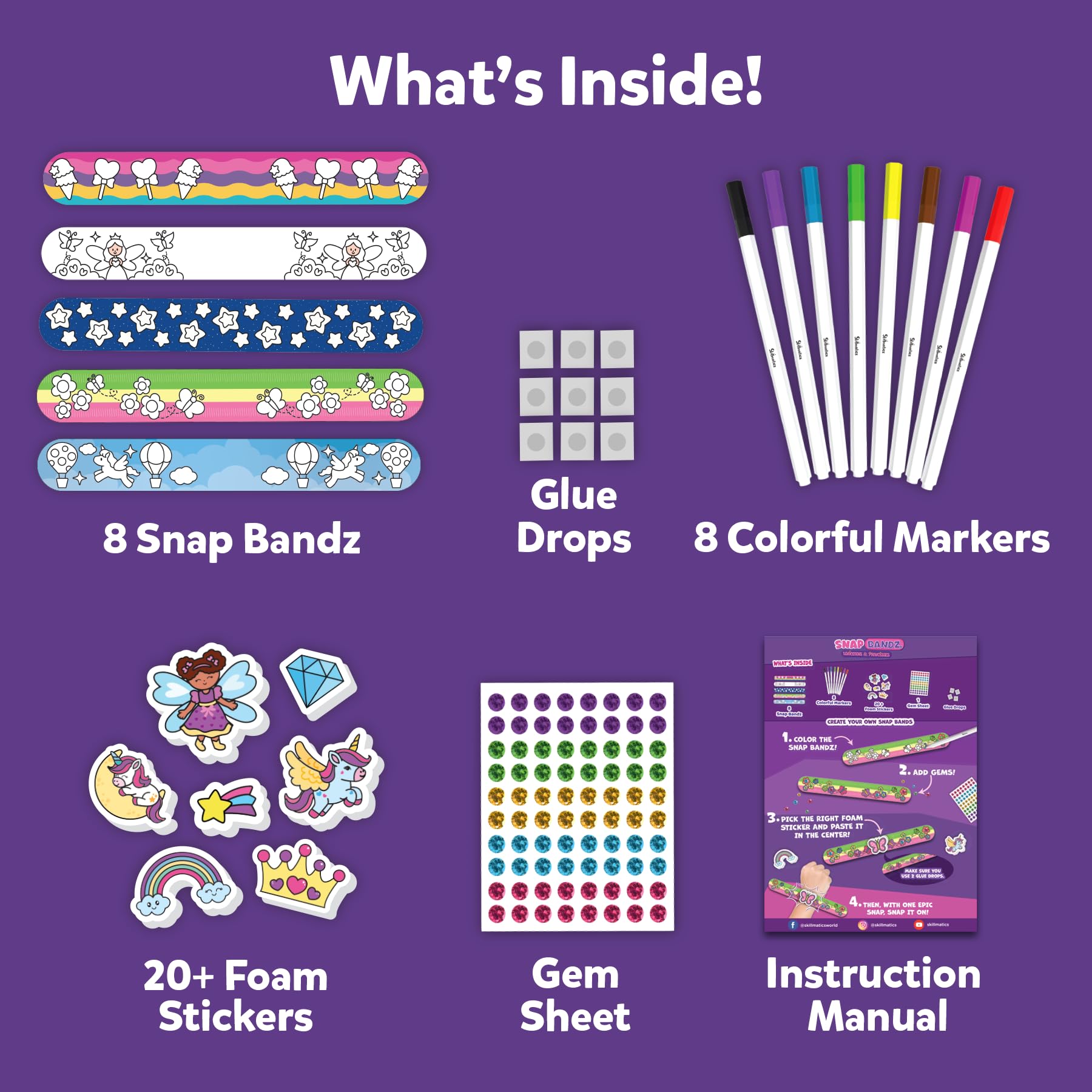 Skillmatics Craft Activity - Snap Bandz, Unicorns & Princesses, DIY Art & Craft Activity, Mess-Free, Creative Kit, 8 Bands (8.6"), Gifts for Girls & Boys Ages 4, 5, 6, 7, 8, 9, 10 - Image 4 thumbnail