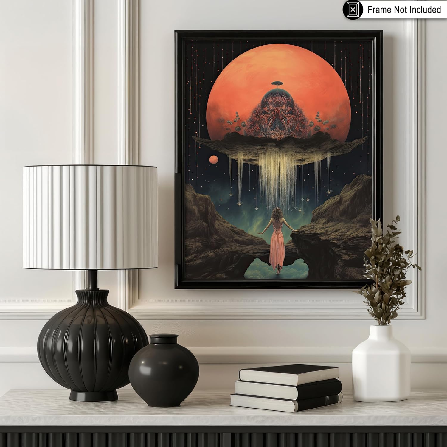 Poster Master Space Print - Celestial Poster - Psychedelic & Trippy Art - Trendy Gift for Men & Women - Red Moon Art - Aesthetic Wall Decor for Bedroom, Office or Dorm - 18x24 UNFRAMED Wall Art