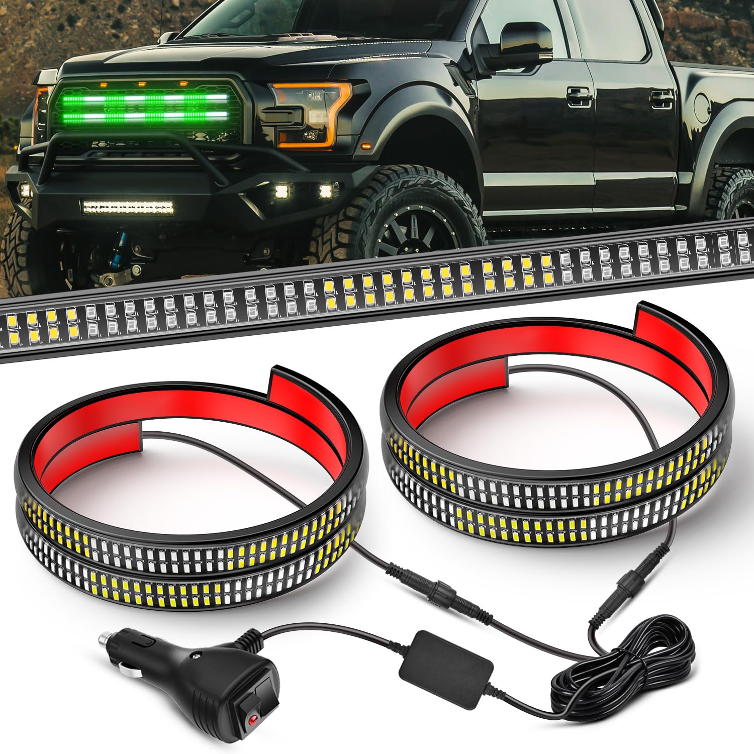Nilight 2PCS 24" Truck Grille Strobe Light Strips 384 LED Green White