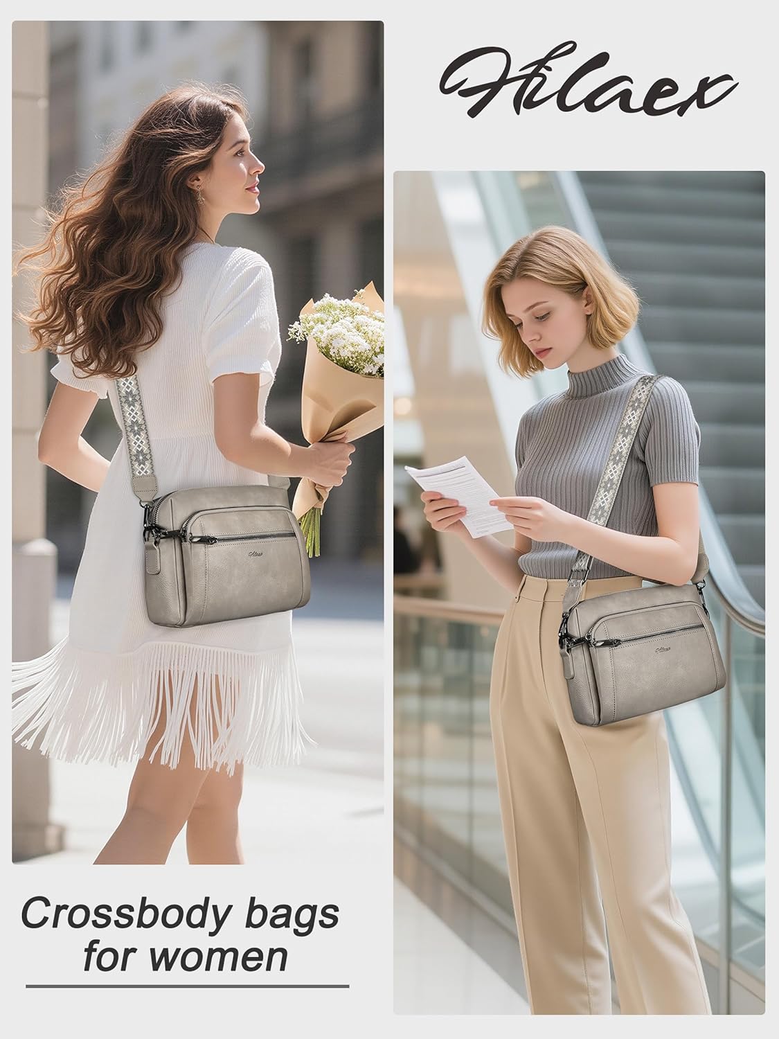 Small Leather Crossbody Bags for Women Anti theft Purses and Handbag Shoulder Hangbag with Wide Strap Tassel - Image 2