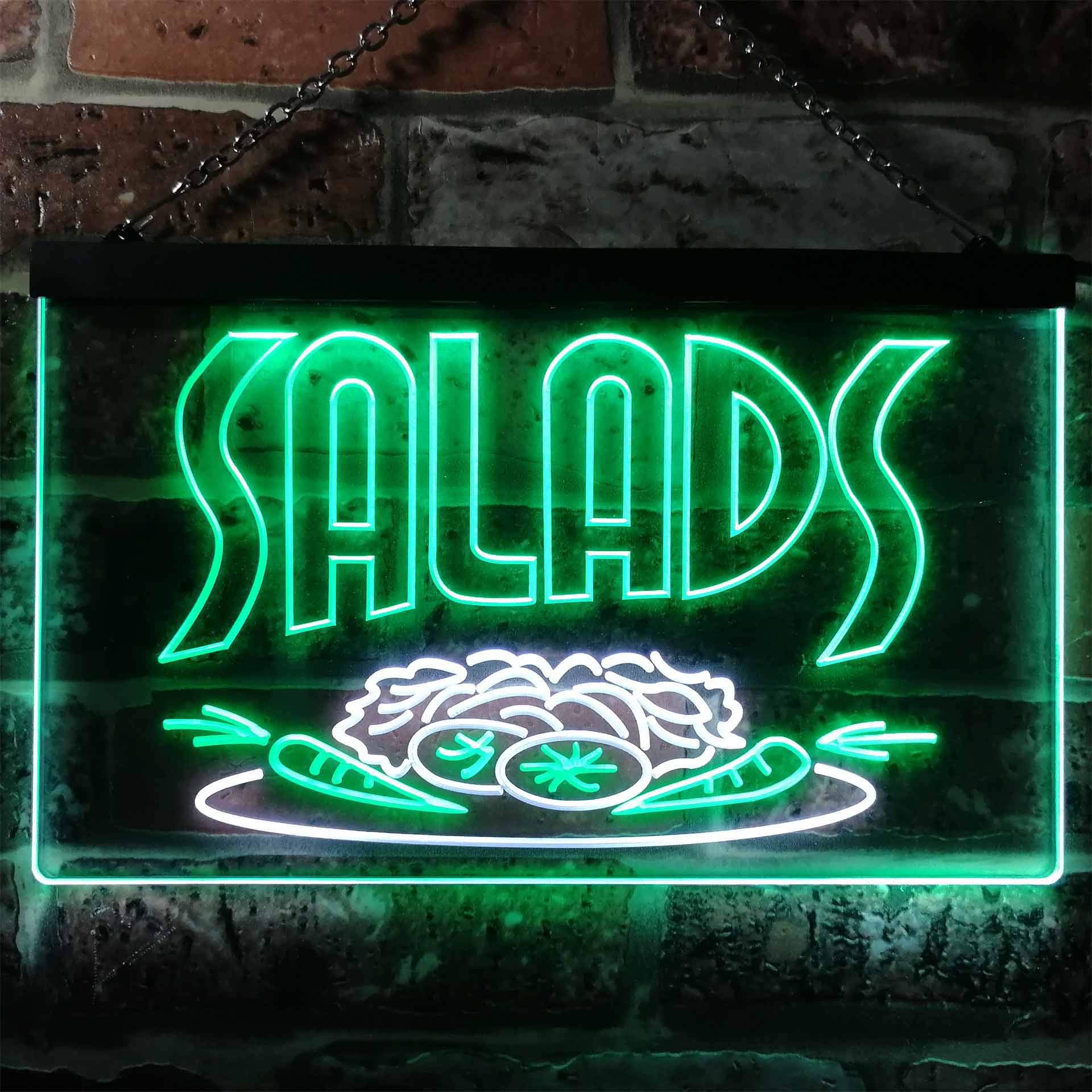 Salads Bar Café Illuminated Dual Color LED Enseigne Lumineuse Neon Sign Blanc et vert 600 x 400mm st6s64-i0626-wg