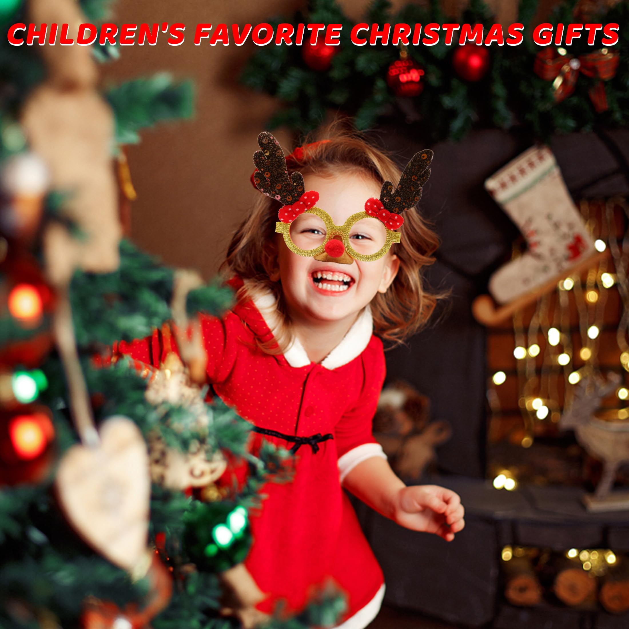 Christmas Glasses, Christmas Decorations Eyeglasses with Glitter Party Glasses Frames - Image 4