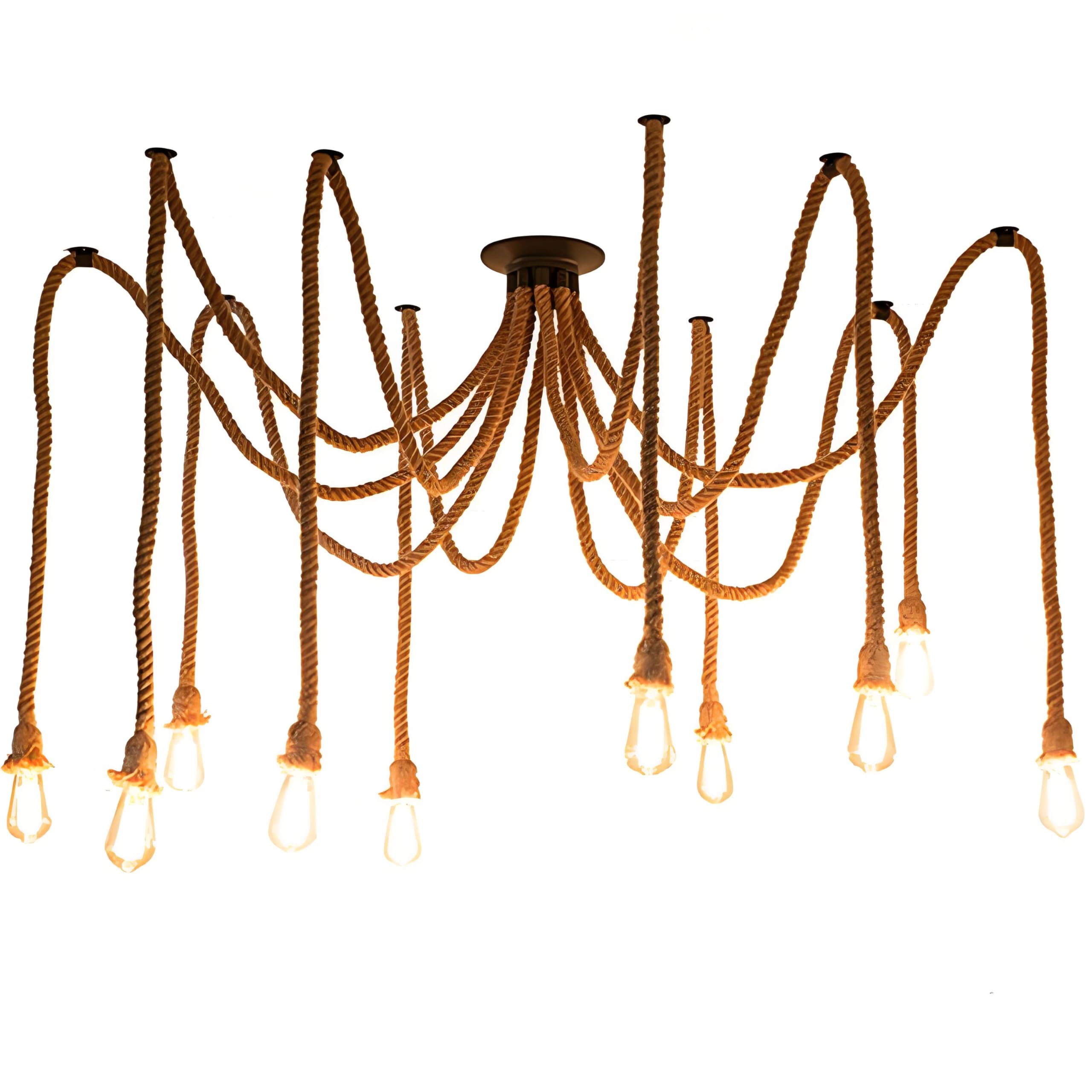 EmyZöilure 10 Head 2 Meter Vintage Hemp Rope Pendant Light Fixture E26/E27 Base, Vintage Ceiling Light Lamp,Retro Style for Dining Hall Restaurant Bar Lighting(Bulb not Included)
