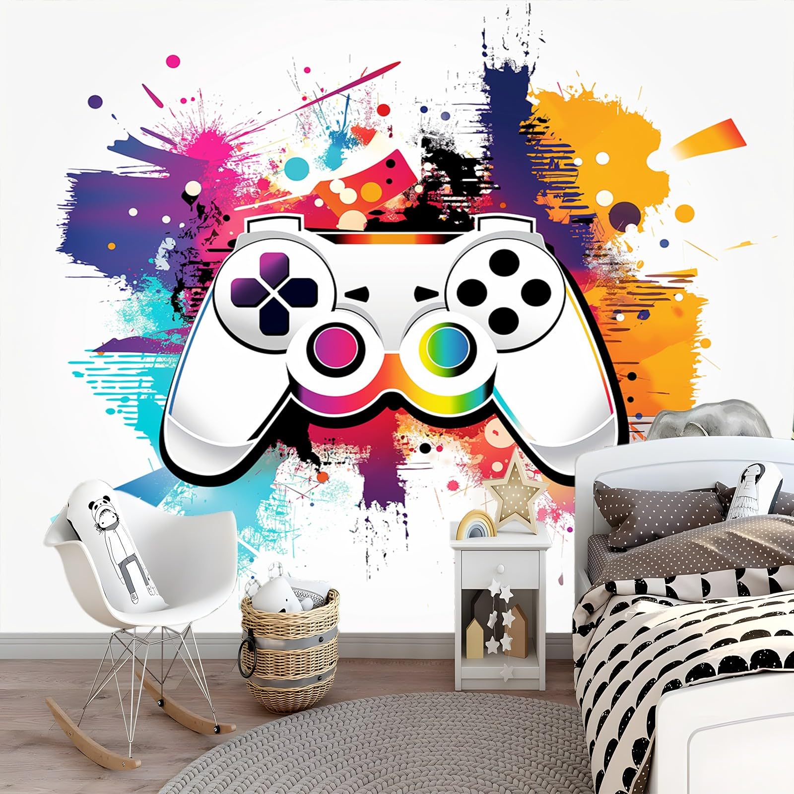 Papel pintado 3D para dormitorio de niños y niños, papel pintado 3D, controlador de juegos, graffiti blanco, habitación de niños, adolescentes, póster 3D, decoración de pared, habitación temática,