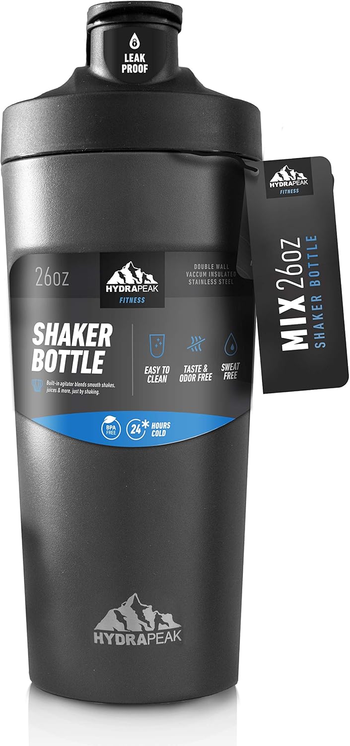 Hydrapeak Shaker Bottle 26oz Insulated Stainless Steel