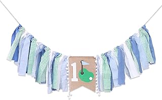 1st Birthday Highchair Banner - Girls Golf Party Decorations Rag Garland Banner Girls First Birthday Highchair,Golf Theme 1st Birthday Banner, Highchair Banner 1st Birthday Boy, Green Blue First Birthday Golf Theme Party Decorations Fore Par-tee Cake Smash Photo(Golf)
