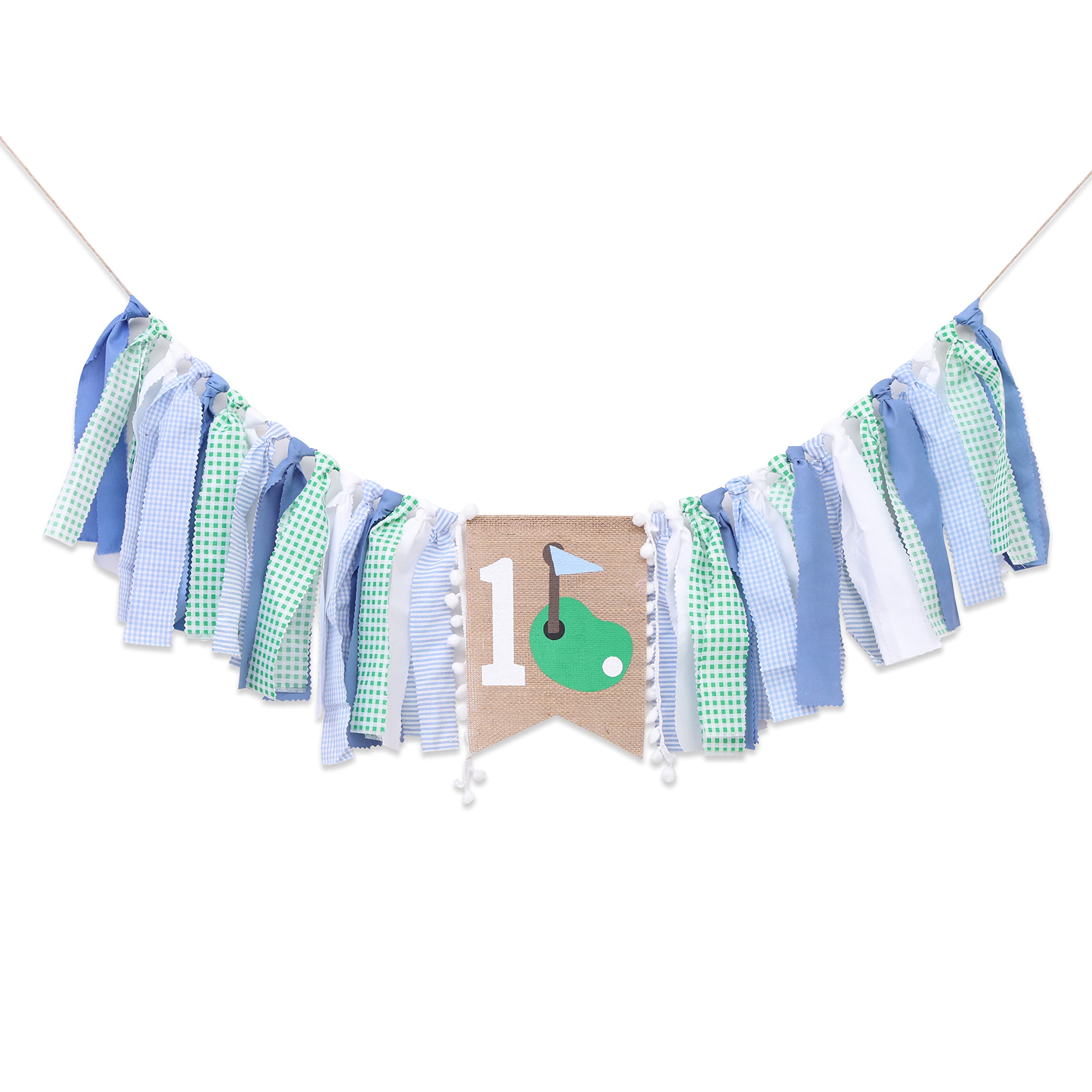 Golf 1st Birthday Highchair Banner - Golf First One Birthday Party Decoration High Chair Banner 1st Boy Green