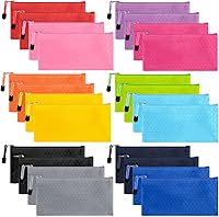 EOOUT 24-Pack Waterproof Zipper Pencil Pouches, Bill Size Bulk Pencil Cases, 12 Colors for Office, School, Travel & Stationery