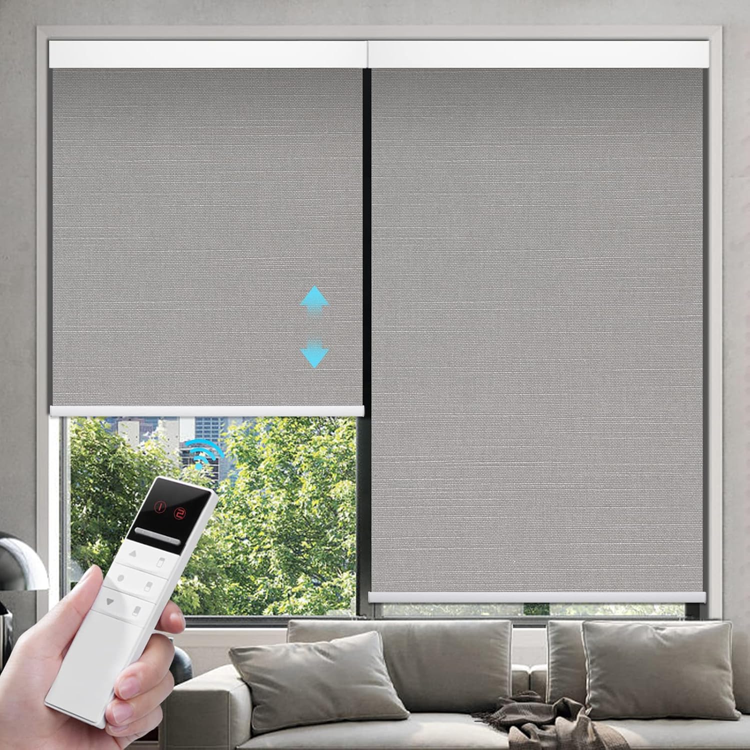 ZSTARR Motorized Blackout Window Blinds Remote Control Automated Window Blinds Rechargeable Roller Shades Blinds with Valance,Customized Size (Light Grey)