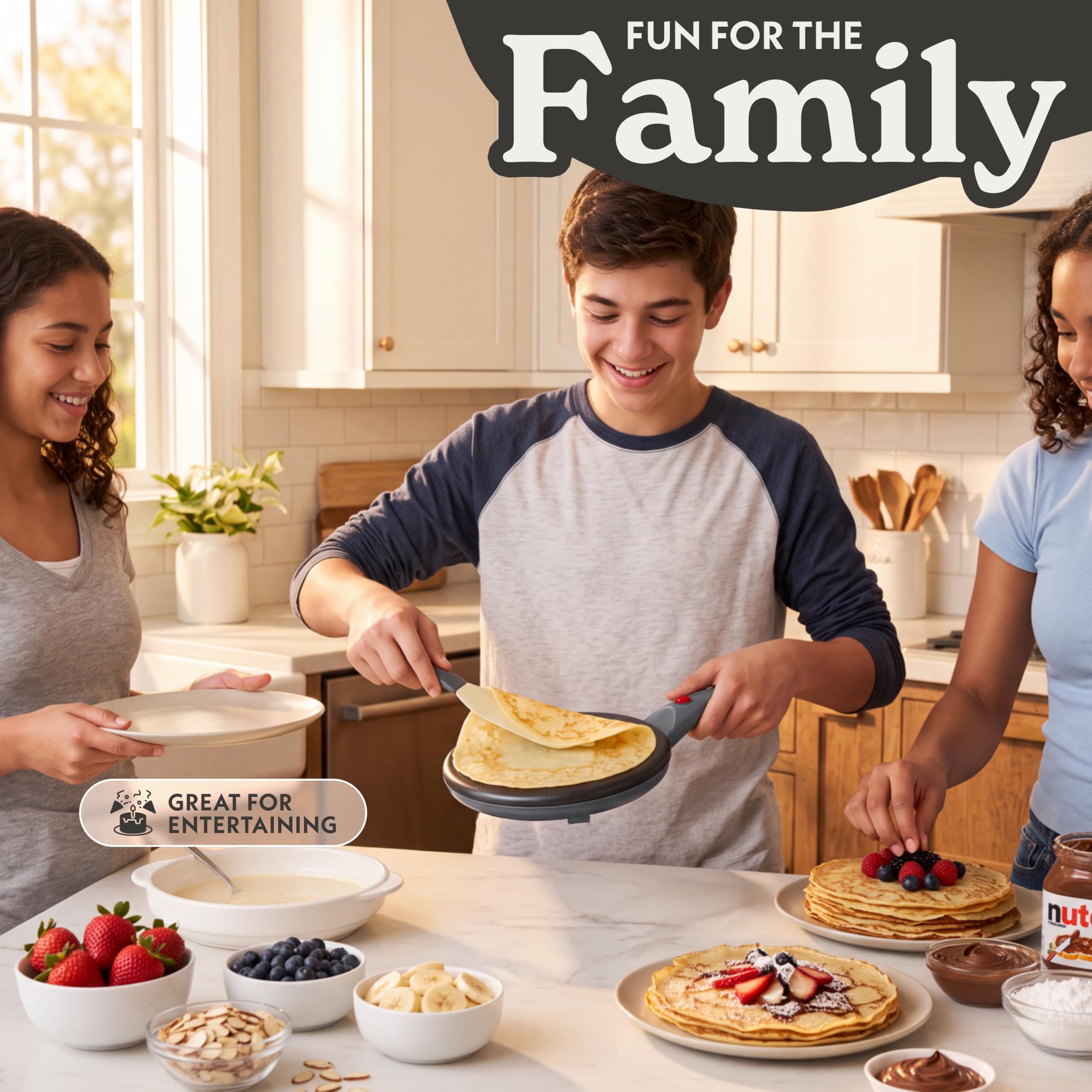 Gourmia Crepe Maker 8 pollici - Piastra elettrica in ceramica antiaderente per frittelle, omelette e omelette, immersione automatica dell'impasto, compatta e leggera, riscaldamento rapido, con piastra