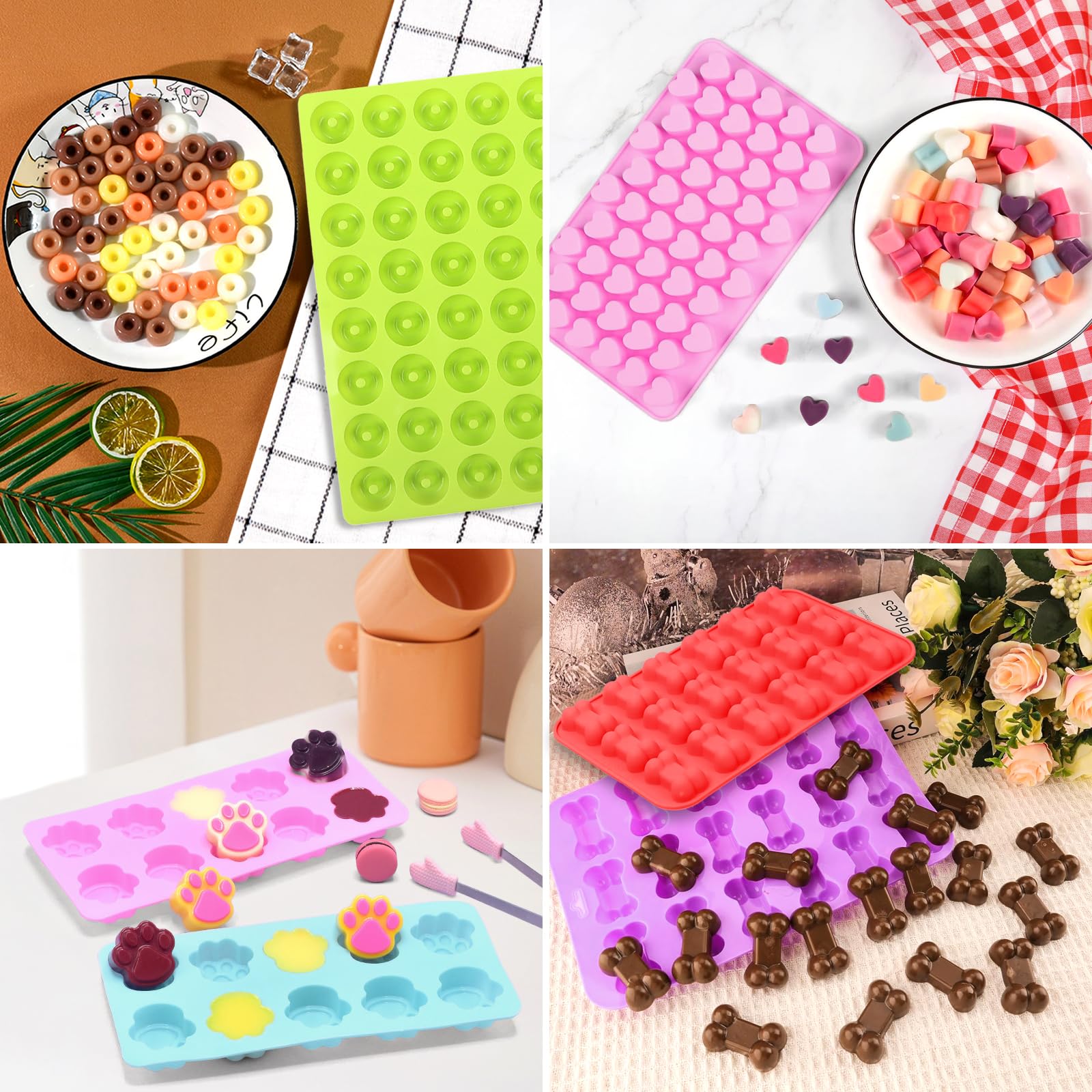 Tapis de Cuisson en Silicone Antiadhésif pour Friandises Maison Chien, Moule à Pepites Chocolat, avec Racloir et Pinceau Pâtisserie