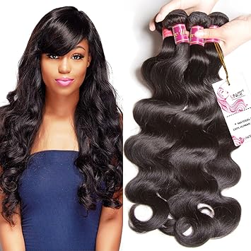 UNice Hair Icenu Series 8A Brazilian Body Wave Virgin Hair 4 Bundles 100% Human Hair Weave Extensions Natural Color 95-100g/piece (14 16 18 20)
