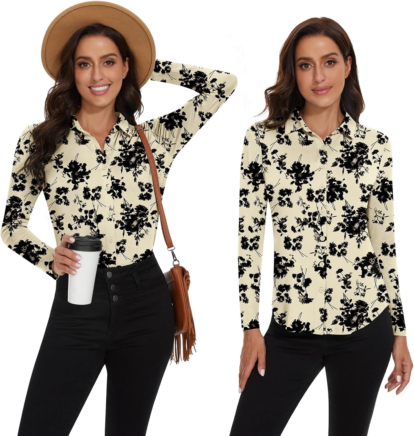 Soneven Womens Golf Polo Shirts 3/4 Long Sleeve V Neck Button Down Shirts Business Causal Work Blouses Tops - Image 2