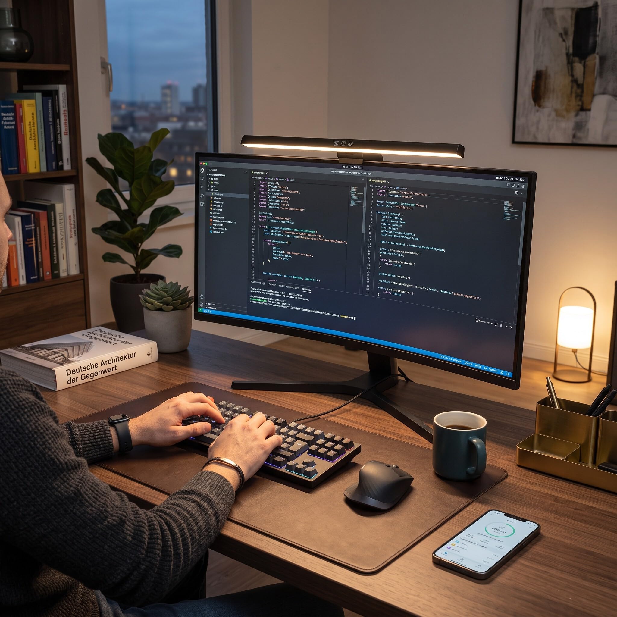 Pasek świetlny Monitora Ekranowego, Bezstopniowe ściemnianie LED Monitor Komputerowy LED Funkcja Pomiaru Czasu Sterowanie Dotykowe ABS dla Domu (BLACK)