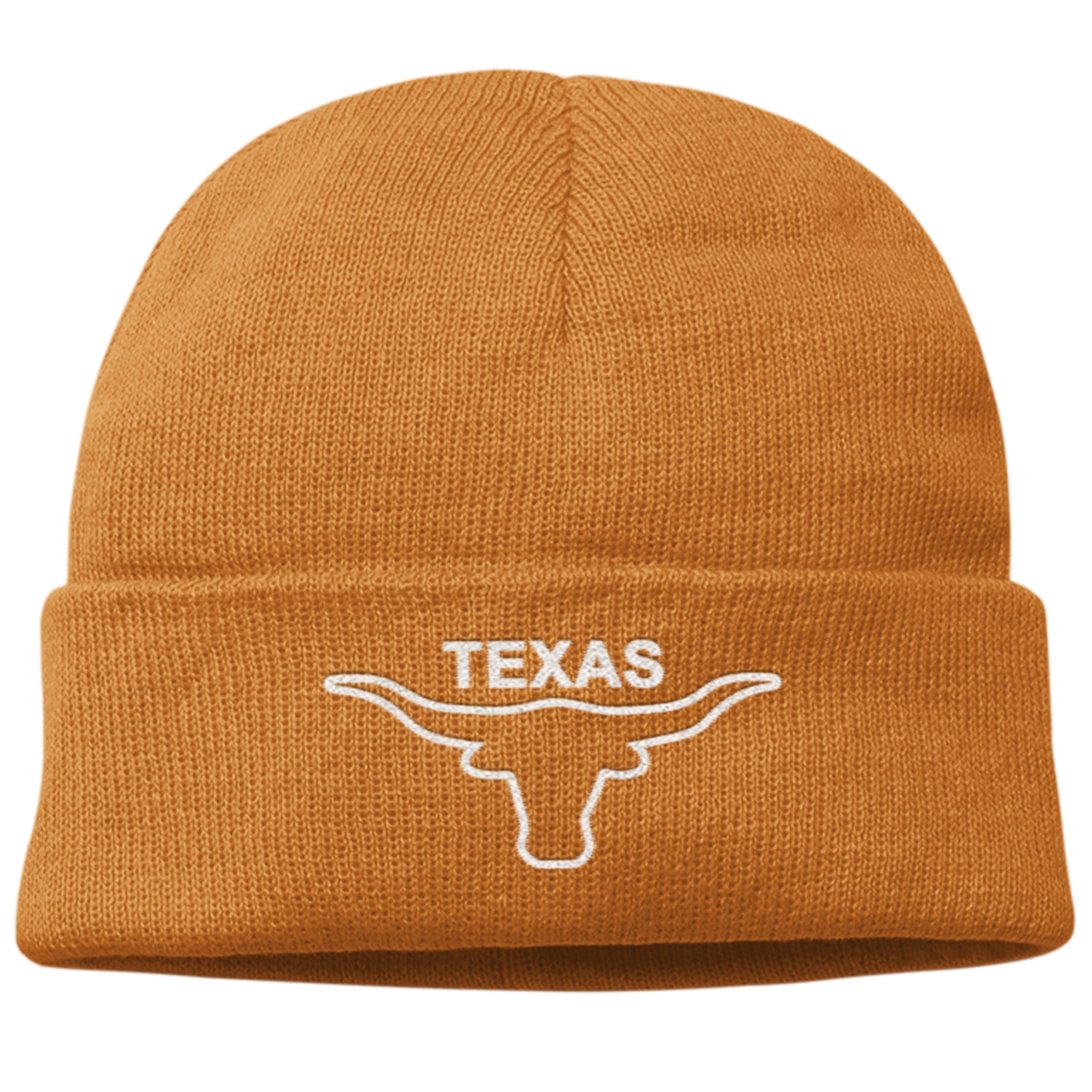 Printbox Originals Longhorn Beanie Hat for Men, Texas Embroidered Hat, Fan Gameday Austin Texas Gifts (Texas Orange)