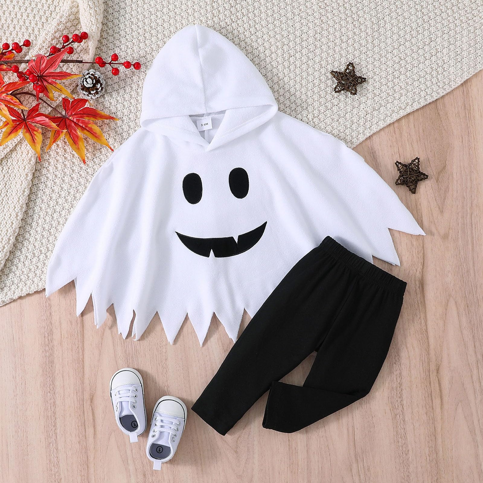Genérico Conjunto Infantil Halloween Estampado Capucha Camiseta Manga Larga Pantalón Largo Disfraz Capa Niña Niño Ropa Traje