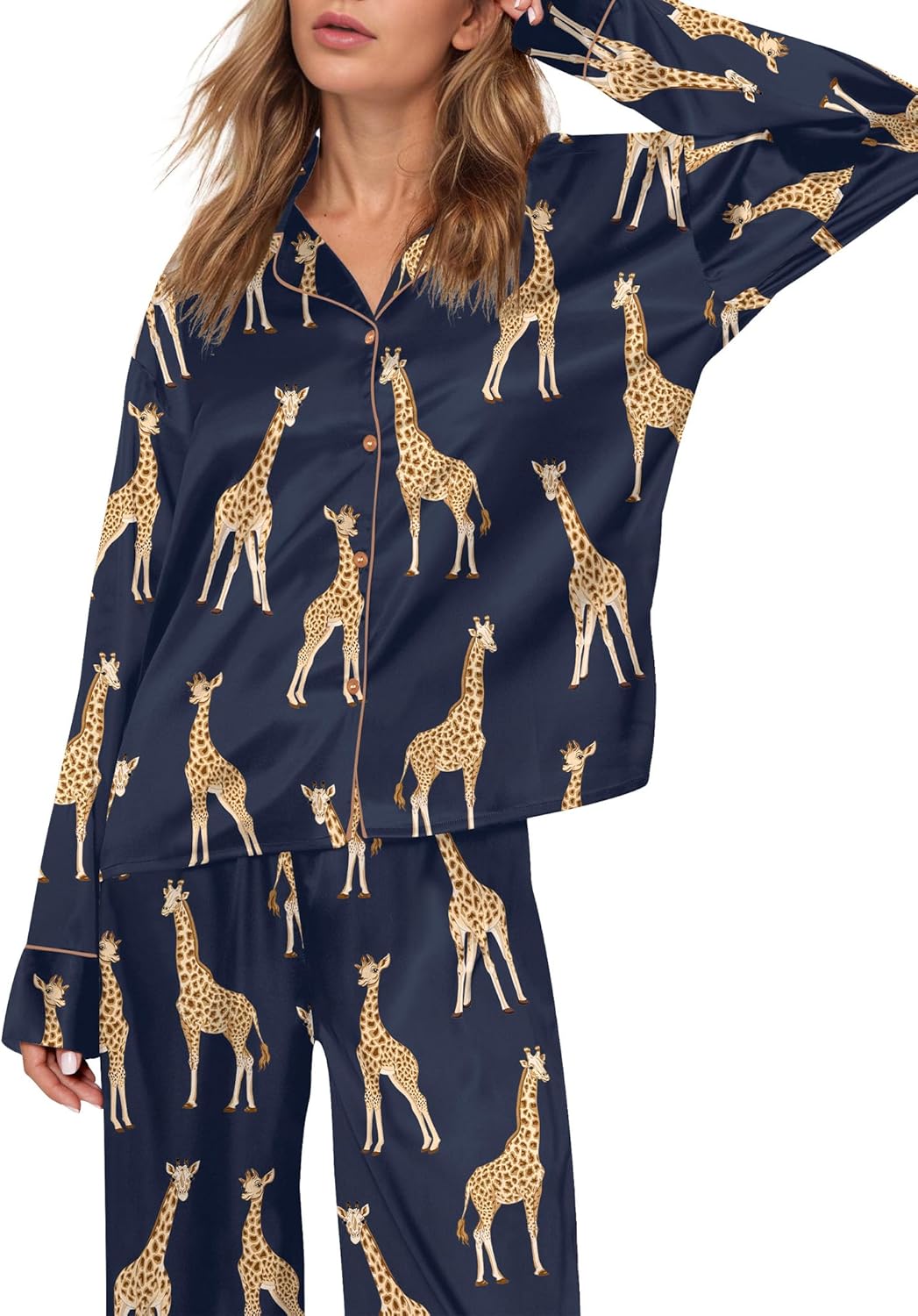 SHESHOW Satin Pajamas Set for Women Set Long Sleeve Button Down Pjs Sets 2 Piece Loungewear Animal Sleepwear XS-XXL - Image 2