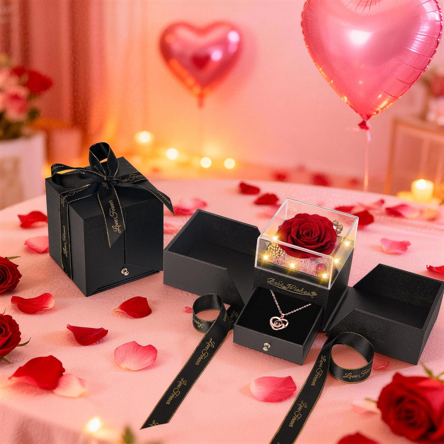 Valentines Day Rose Gifts for Her Women Mom Grandma,Light Up Fresh Flowers for Delivery,Birthday Gifts for Women,Preserved Rose Flowers with Necklace,Mothers Day Mom Gift for Her Anniversary - Image 2