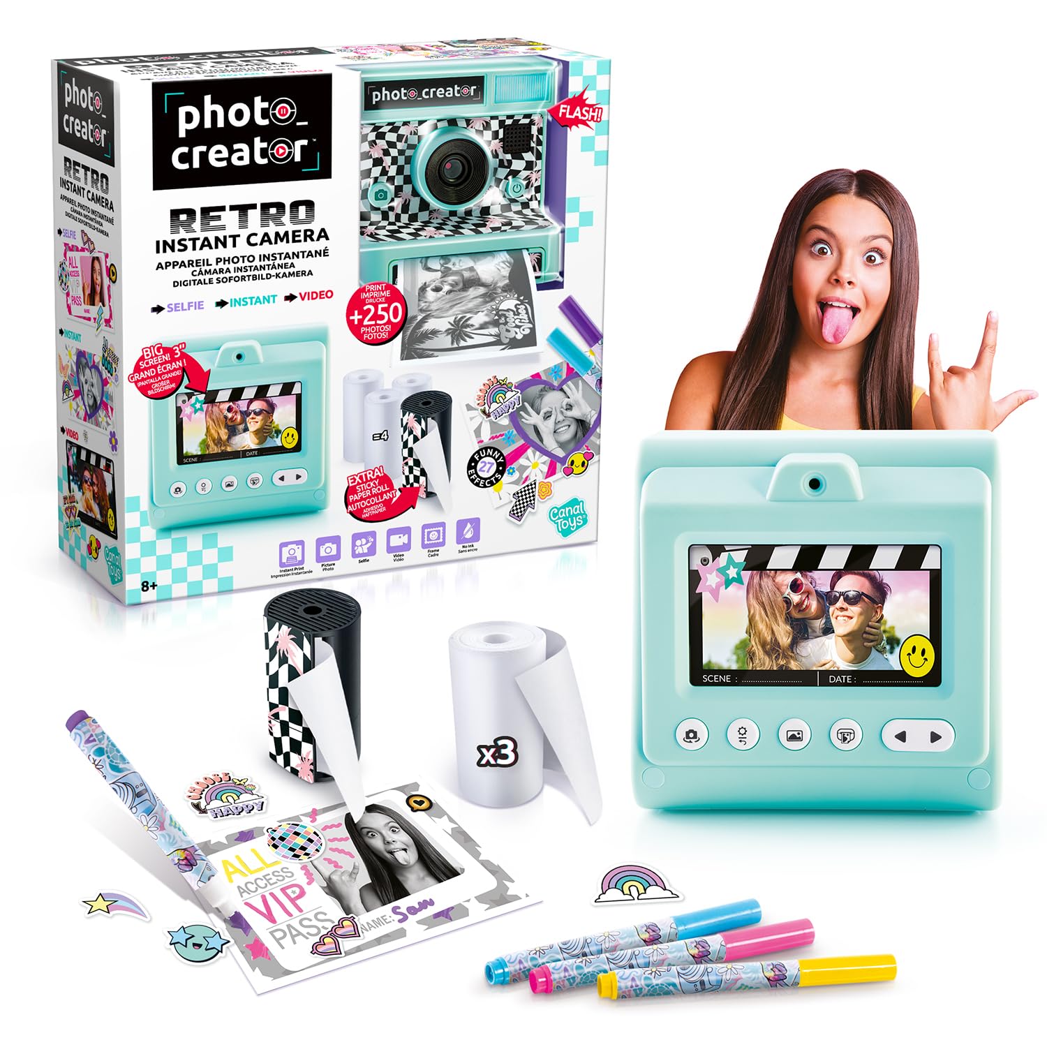 Canal Toys Photo Creator Retro Sofortbildkamera für Kinder, Digitale Sofortdruck-Kamera mit Thermopapierdruck