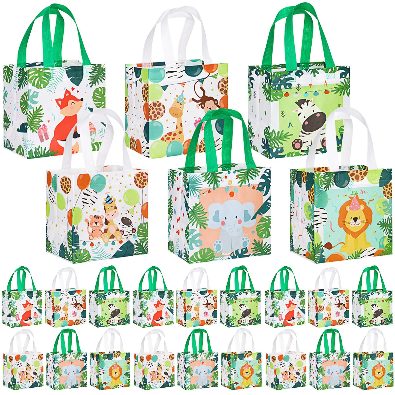 Silkfly 30 Pcs Safari Goodie Bags Animal Gift Bags Non Woven with Handles Jungle Safari Themed Birthday Party Favors