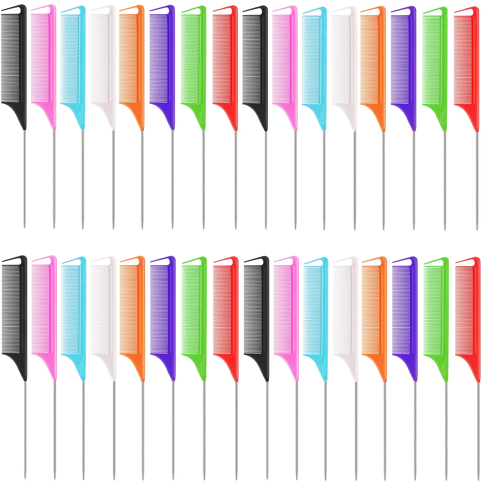 Virtue morals Hair Comb, 32 Pieces Carbon Fiber & Stainless Steel Rat Tail/Pintail Comb, Anti Static, Heat Resistant, Hairdressing Tools for Braids,