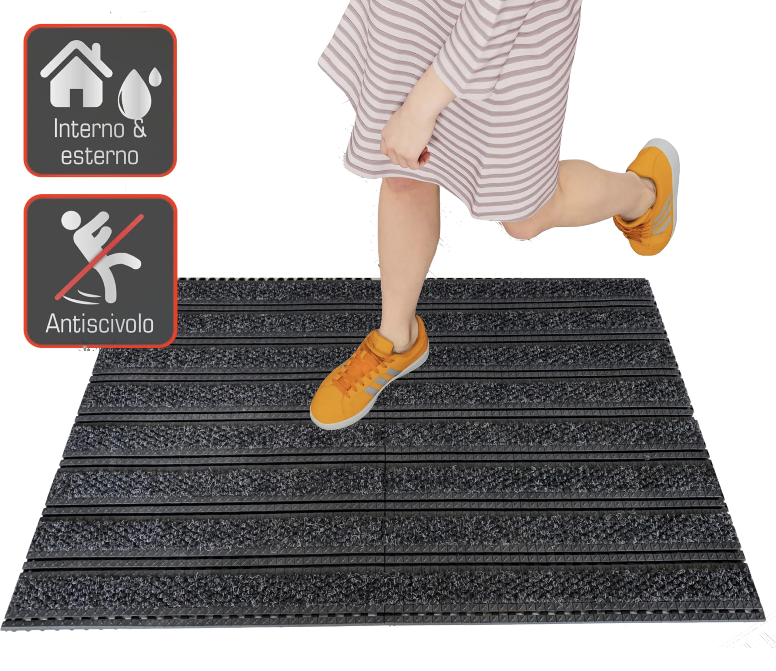 Zerbino asciugapasso ingresso esterno nero - blu, zerbino professionale, raccogli sporcizia, zerbino tappeto da esterno, tappeto ingresso esterno, casa ufficio negozio (NERO, 132 x 88 cm)
